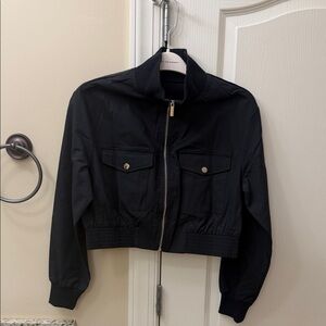 Black Women's Cropped Zip Jacket